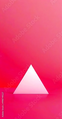 A white triangle is centered against a solid pink background