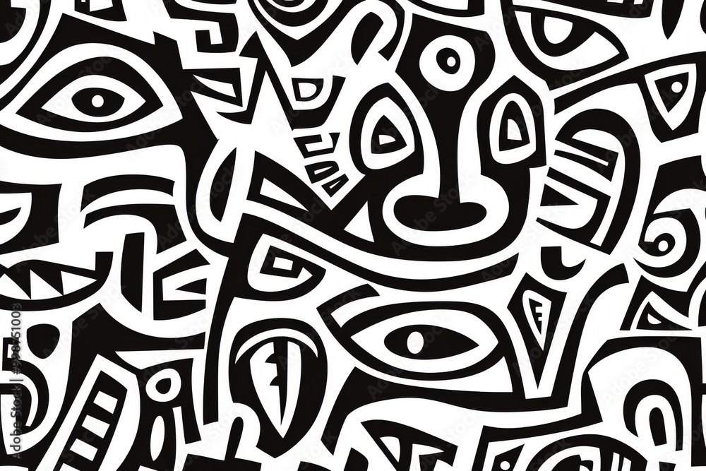 Fototapeta premium Geometric background in black and white with ethnic hand-drawn patterns