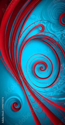 a striking abstract composition of swirling red and blue shapes, creating a sense of dynamic movement and energy photo