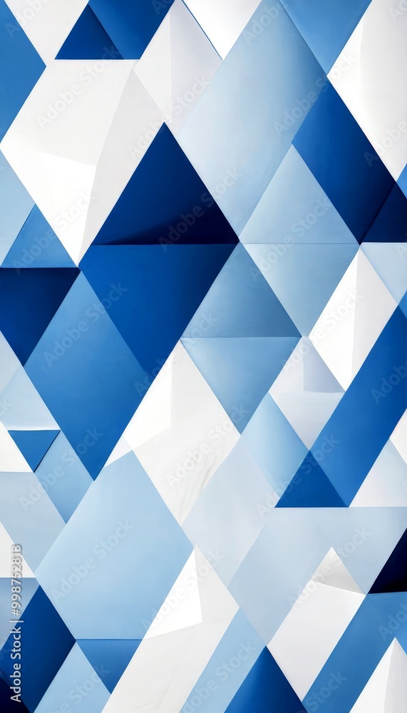 Fototapeta premium a geometric pattern composed of various shades of blue and white triangles, arranged in a diagonal pattern The overlapping and interlocking of the