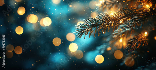 Sparkling Christmas Bokeh Lights on Blue Background