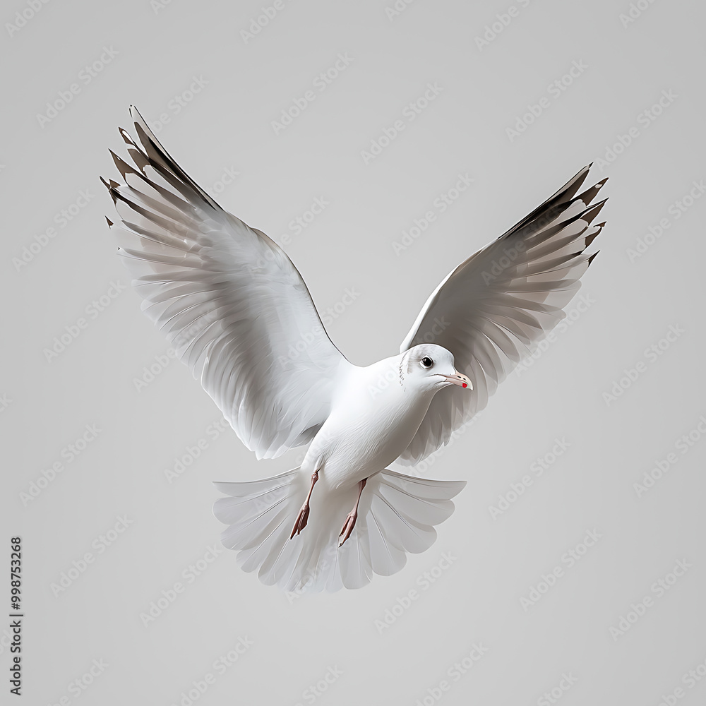 Fototapeta premium Majestic white bird in mid-flight against a neutral background