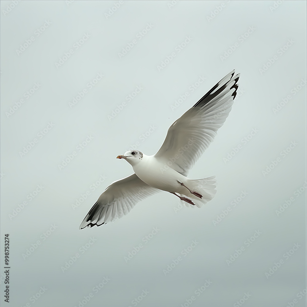 Seagull soaring gracefully against a cloudy sky Seagull soaring gracefully against a cloudy sky
