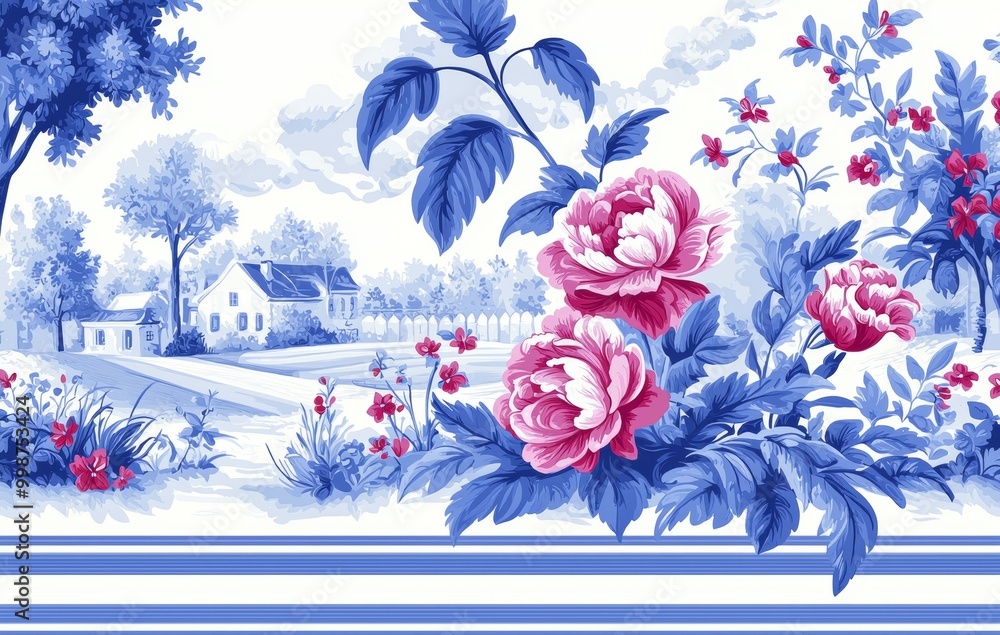 Obraz premium Toile de jouy seamless modern pattern illustration