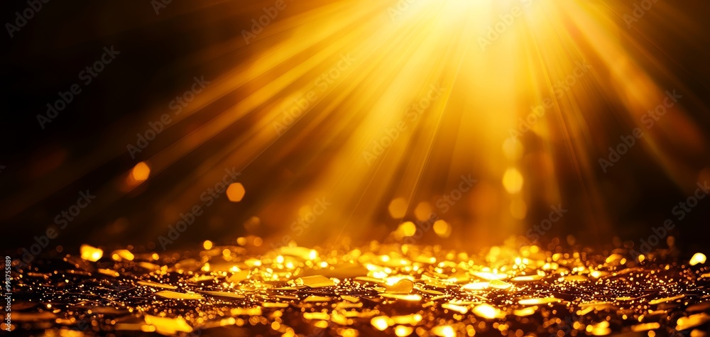 Naklejka premium Gentle rays of sunlight in warm tones spreading outward, creating a sense of infinite space and tranquility, radiant energy