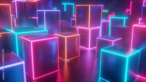 Futuristic 3D Rendered Neon Cubes in Vibrant Colors - Abstract Digital Art