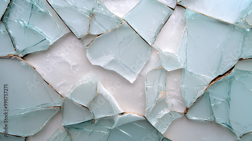 Shattered glass fragments on a light surface