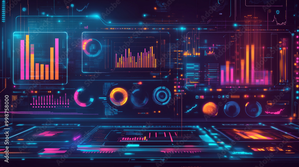 Fototapeta premium Create a graphic interface illustration representing data analysis for business and finance. Showcase futuristic computer technology displaying profit analytics, online marketing r