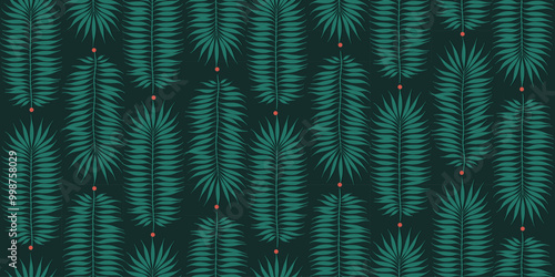 Christmas tree branch seamless vector pattern. Watercolor leaves background, jungle palm print