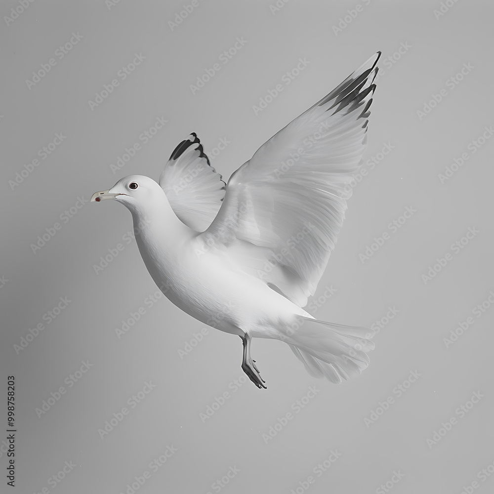 Fototapeta premium Elegant seagull in mid-flight against a neutral background