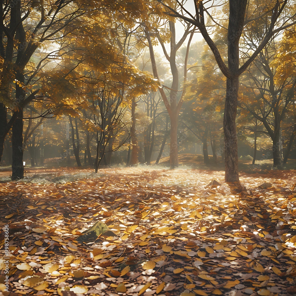 Fallen leaves in various shades of yellow scattered on a tranquil garden path. Fallen leaves in various shades of yellow scattered on a tranquil garden path.