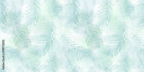 Tropical pattern, palm leaves seamless vector background. Exotic plant watercolor jungle print. Leaves of palm tree. Flying feathers