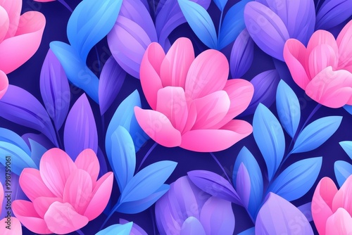 The seamless damask pattern background is colored with neon gradients