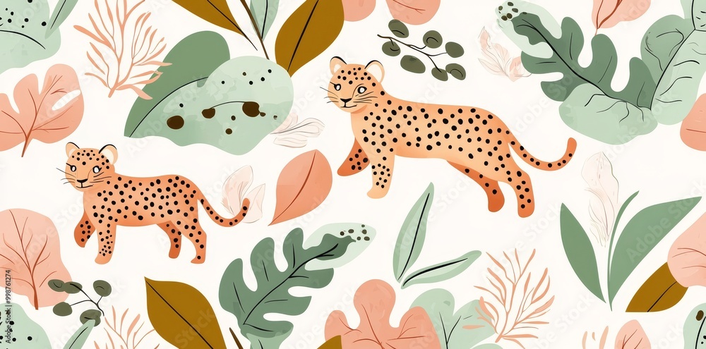 Obraz premium Design template with an exotic leopard pattern. Collage contemporary floral seamless pattern. Trendy template for design and print.