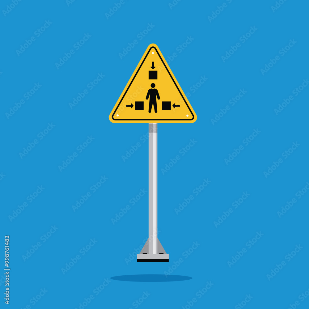 moving part warning sign on yellow triangle board. Suitable for posters and web icons moving part warning sign on yellow triangle board. Suitable for posters and web icons