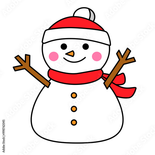 かわいいシンプルなマフラーをまいた雪だるまのイラスト