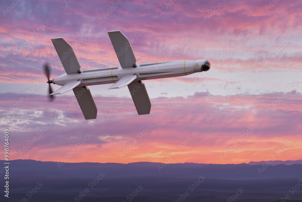 Military kamikaze drone Lancet in the sky - 3d rendering