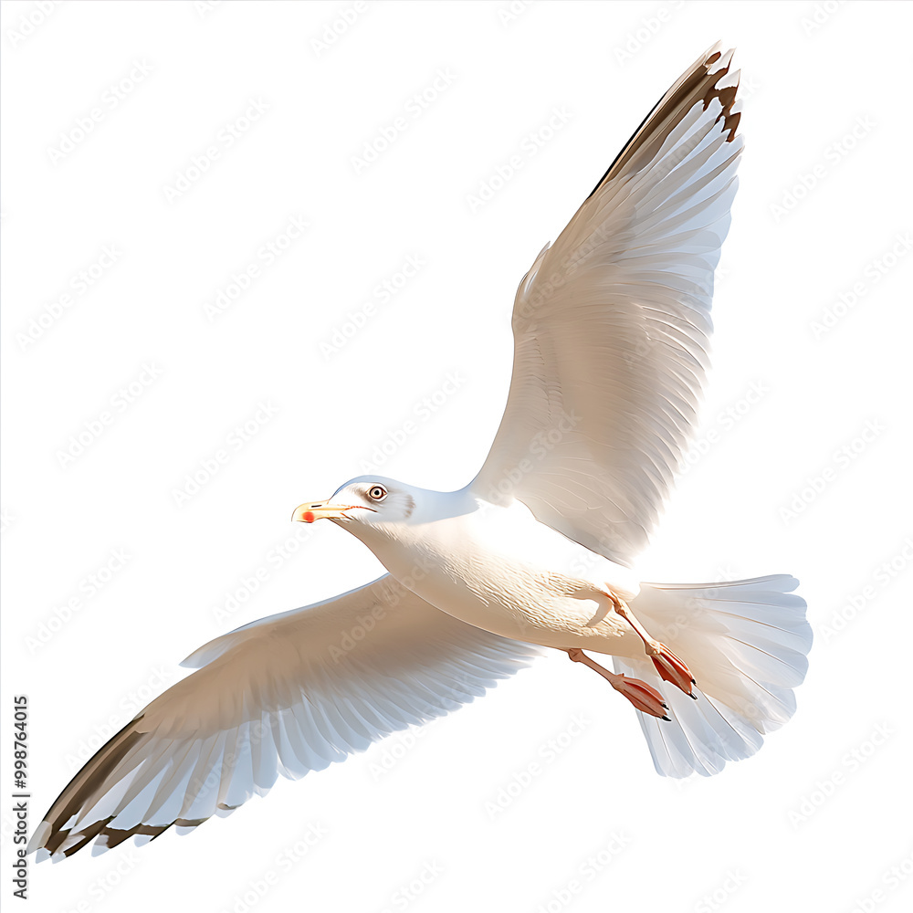Obraz premium Seagull soaring gracefully against a white background