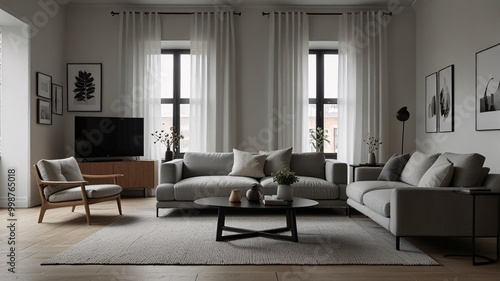 Minimalist Living Room with Scandinavian Design Light colors and simple furniture