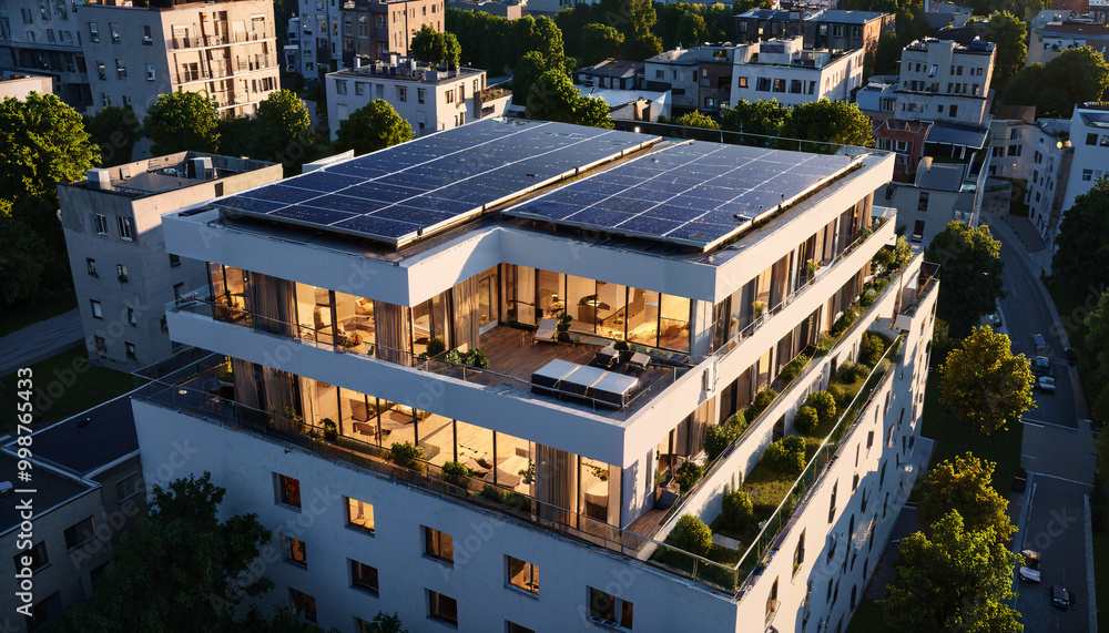 Obraz premium Bâtiment résidentiel moderne avec panneaux solaires