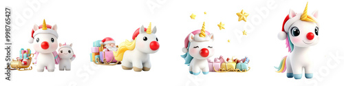 Colorful unicorn figurines with cheerful expressions, perfect for children's decor or playful illustrations.