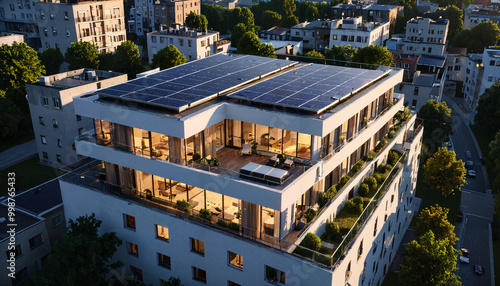 Bâtiment résidentiel moderne avec panneaux solaires