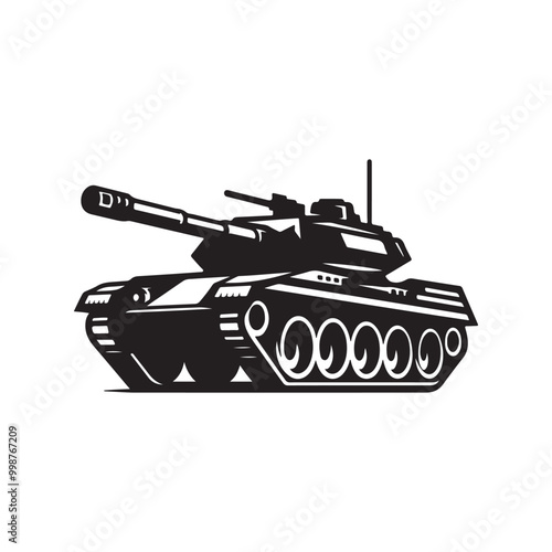 Military Tank Silhouette Vector Illustration - A Striking Symbol of Power and Defense, Perfect for Use in Military-related Branding, War-themed Designs, or Defense Industry Digital and Print Projects.