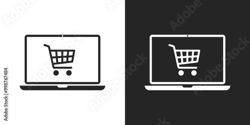 Online shopping sign black and white icon vector design