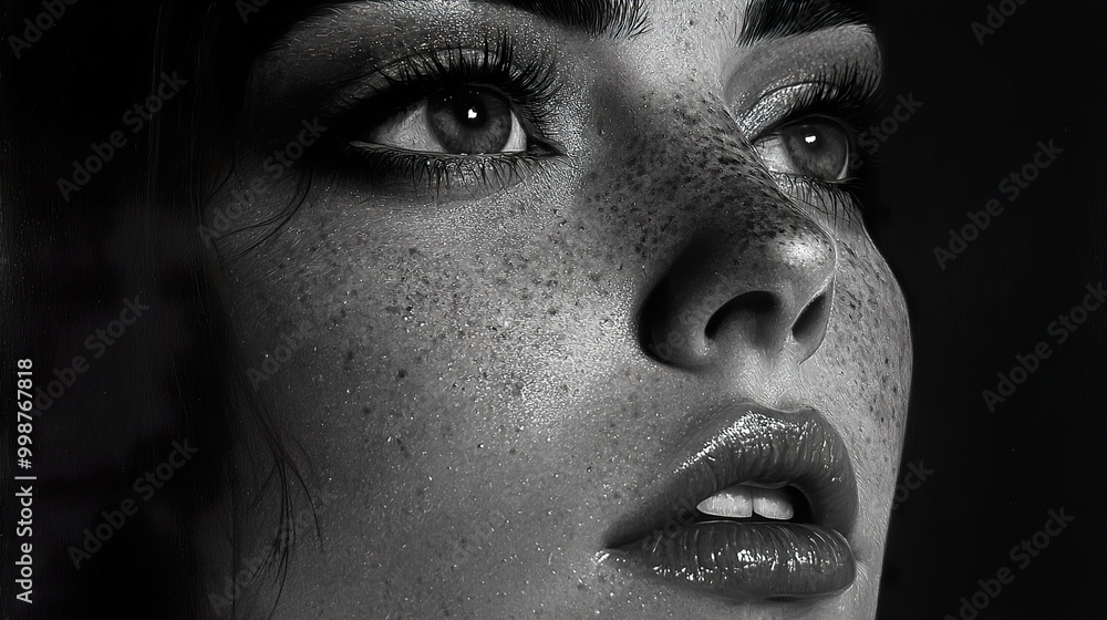 Black and White Portrait of a Woman with Freckles Black and White Portrait of a Woman with Freckles