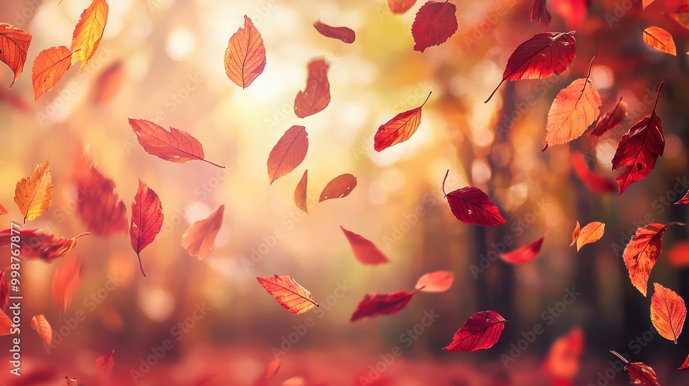 A banner featuring a cascade of falling leaves in warm autumn colors against a softly blurred forest background. The central area is intentionally blurred A banner featuring a cascade of falling leaves in warm autumn colors against a softly blurred forest background. The central area is intentionally blurred