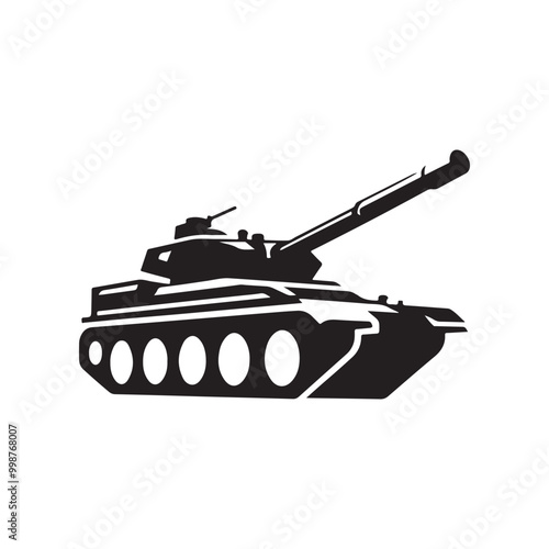 Military Tank Silhouette Vector Illustration - A Striking Symbol of Power and Defense, Perfect for Use in Military-related Branding, War-themed Designs, or Defense Industry Digital and Print Projects.