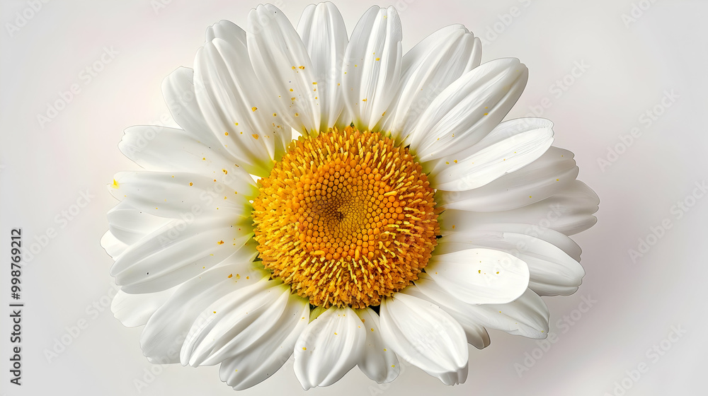 Naklejka premium A Close-Up View of a White Daisy with a Yellow Center, Capturing the Delicate Petals and the Complex Structure of the Flower