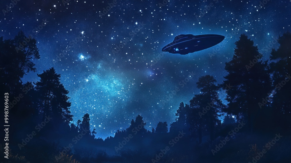 Fototapeta premium UFO Over Forest at Night