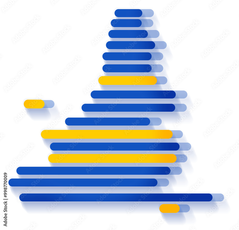 stripes as rounded lines in the shape of the map of Europe, European Union, Europe, in blue and yellow as a symbol as an icon, digital or modern concept, the EU stripes as rounded lines in the shape of the map of Europe, European Union, Europe, in blue and yellow as a symbol as an icon, digital or modern concept, the EU