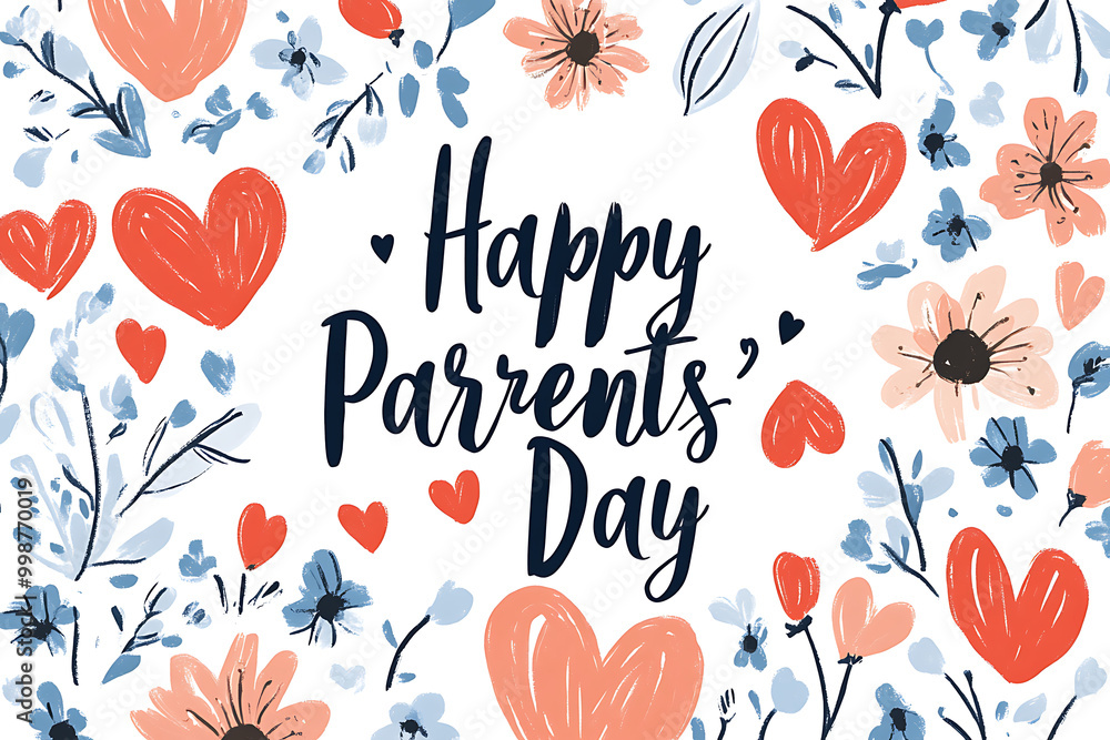 Greeting card, banner or poster for happy National Parents' day with inscription text. on a white background. Brush lettering