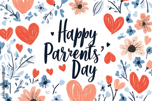 Obraz na płótnie Greeting card, banner or poster for happy National Parents' day with inscription text. on a white background. Brush lettering w salonie