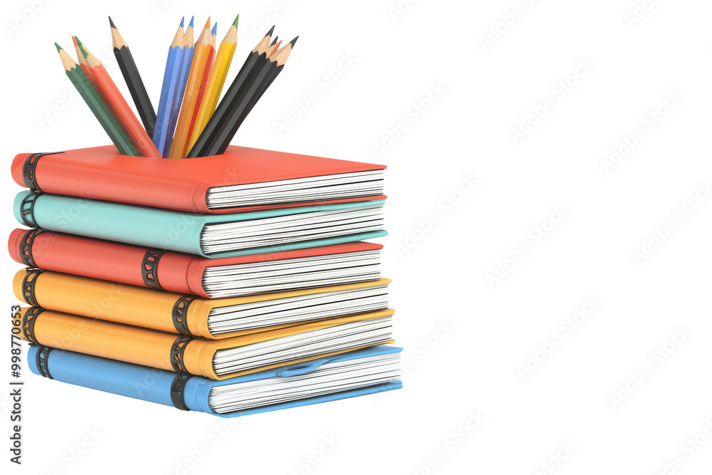 Colorful stacked books with pencils isolated on transparent background. Colorful stacked books with pencils isolated on transparent background.