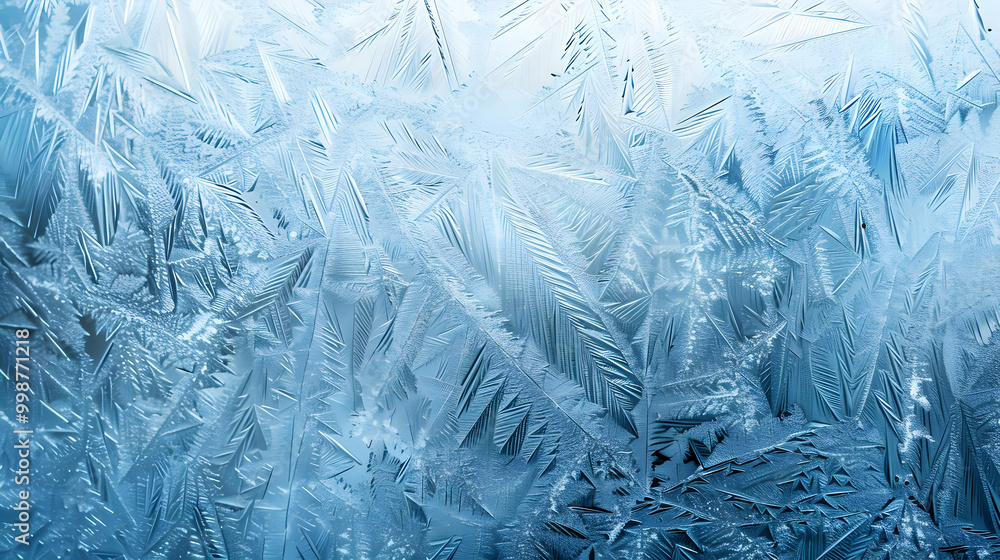 A Detailed Close-Up of Delicate Ice Crystals Forming on a Window Pane, Creating a Beautiful Abstract Pattern in Shades of Blue, Capturing the Essence of Winter's Cold Embrace A Detailed Close-Up of Delicate Ice Crystals Forming on a Window Pane, Creating a Beautiful Abstract Pattern in Shades of Blue, Capturing the Essence of Winter's Cold Embrace