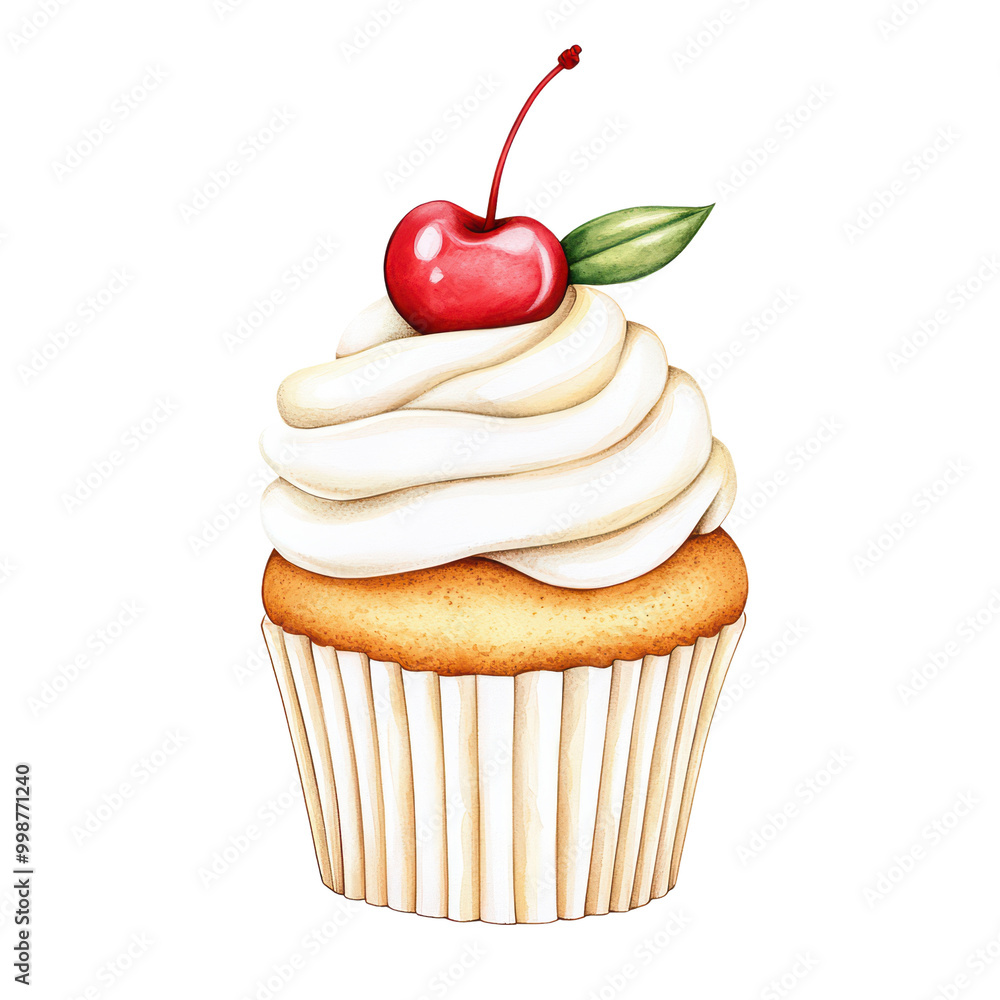 Delicious cupcake with cream and cherry isolated on transparent background. Delicious cupcake with cream and cherry isolated on transparent background.