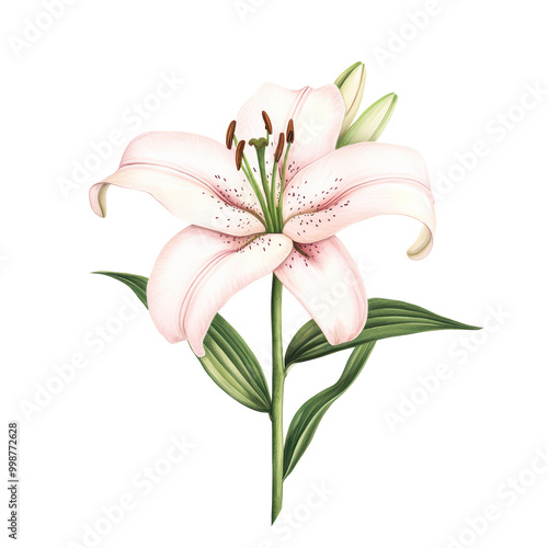 Beautiful pink lily flower, isolated on transparent background.