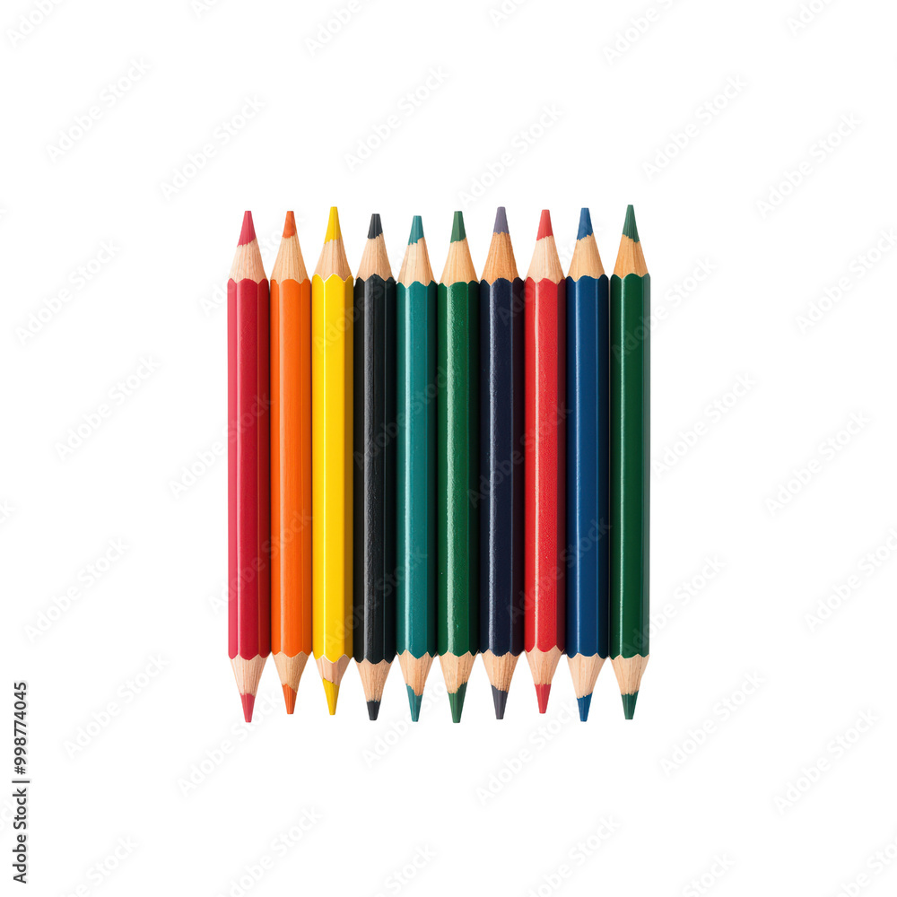 Colorful pencils arranged in a row isolated on transparent background. Colorful pencils arranged in a row isolated on transparent background.
