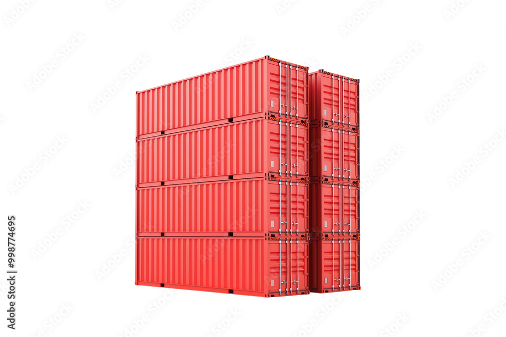 Red shipping containers stacked isolated on transparent background. Red shipping containers stacked isolated on transparent background.