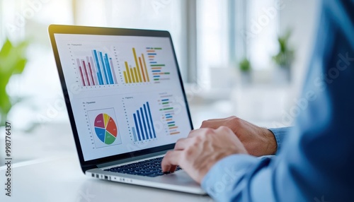 Professional analysis with graphs and charts on a laptop, showcasing modern data-driven decision making.