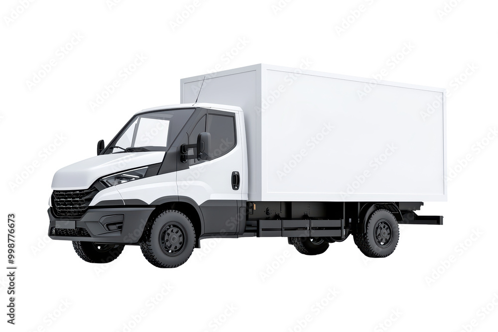 White delivery truck with empty cargo space isolated on transparent background. White delivery truck with empty cargo space isolated on transparent background.