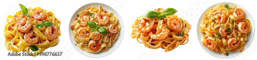Obraz  z motywem delicious shrimp fettuccine pasta dishes served with fresh herbs transparent background
