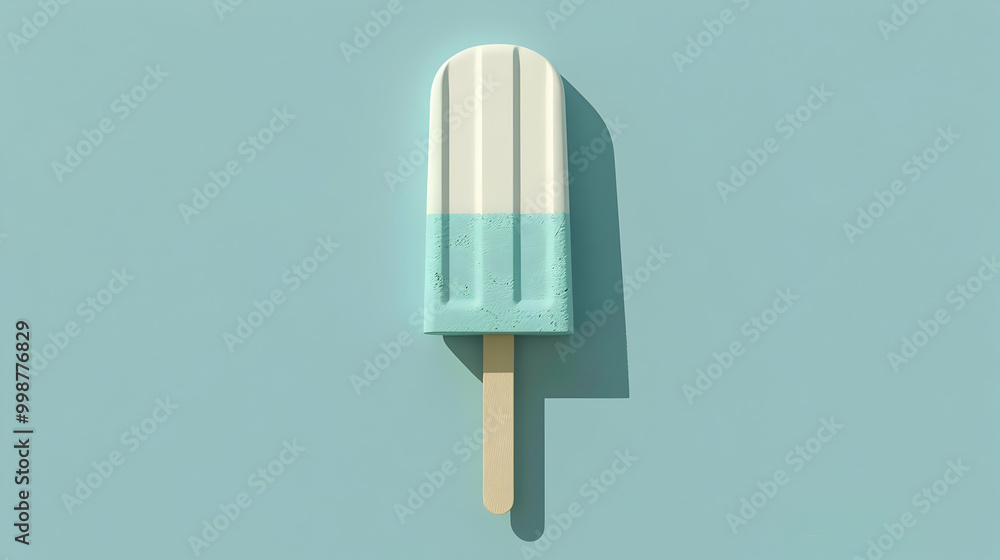 3D Render of a Popsicle with a White and Light Blue Color Scheme on a Blue Background 3D Render of a Popsicle with a White and Light Blue Color Scheme on a Blue Background