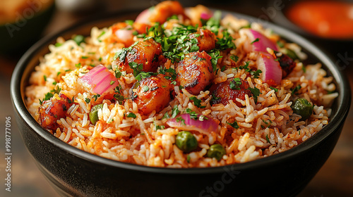 Closeup of Aromatic Biryani. Generative AI