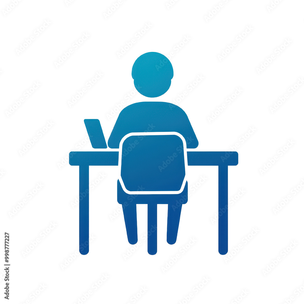 A simple icon of a person sitting at a desk with a laptop, representing remote work and digital communication, transparent background. A simple icon of a person sitting at a desk with a laptop, representing remote work and digital communication, transparent background.