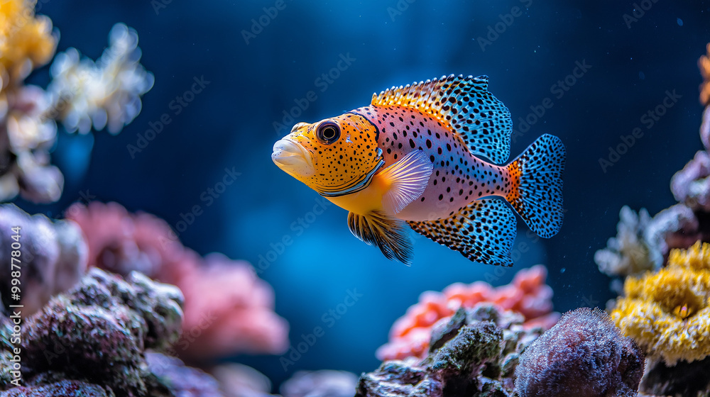Fototapeta premium close-up of a beautiful triggerfish among rocks