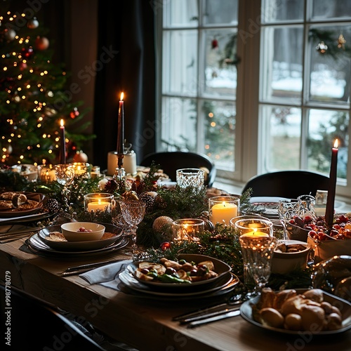 Ein Tisch gedeckt mit Leckereien für das Weihnachtsessen
